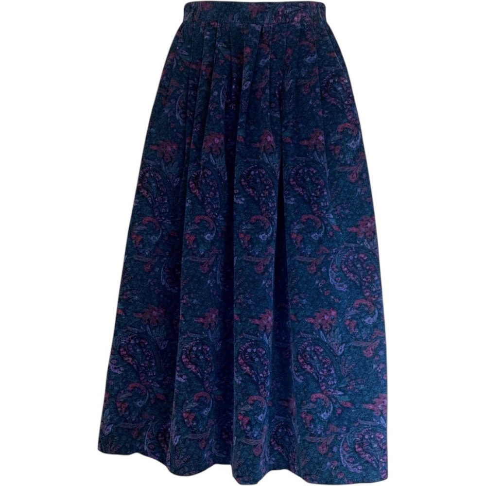 L.L. Bean Vintage Paisley Corduroy A-Line Midi Skirt Twirl Cotton Womens 6 Retro